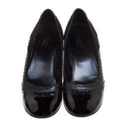 مملوكة مسبقًا Gucci Black Brogue Leather And Suede Block Heel Pumps Size 38.5