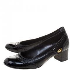 مملوكة مسبقًا Gucci Black Brogue Leather And Suede Block Heel Pumps Size 38.5
