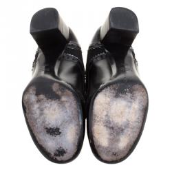 مملوكة مسبقًا Gucci Black Brogue Leather And Suede Block Heel Pumps Size 38.5