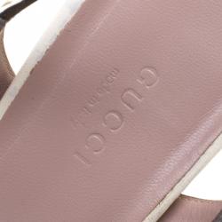 Pre Owned Gucci White Leather Lifford Horsebit Ankle Strap Block Heel Sandals Size 38