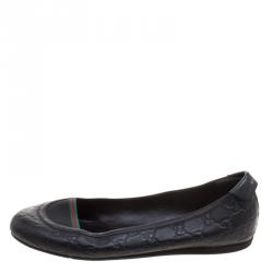 Pre Owned Gucci Black Guccissima Leather Ballet Flats Size 41