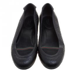 Pre Owned Gucci Black Guccissima Leather Ballet Flats Size 41