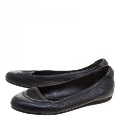 Pre Owned Gucci Black Guccissima Leather Ballet Flats Size 41