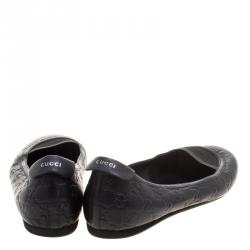 Pre Owned Gucci Black Guccissima Leather Ballet Flats Size 41
