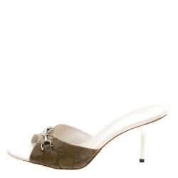 Pre Owned Gucci Olive Green Guccissima Leather Horsebit Slides Size 39.5