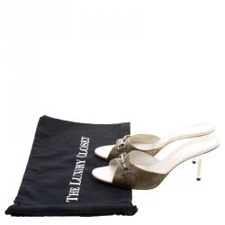 Pre Owned Gucci Olive Green Guccissima Leather Horsebit Slides Size 39.5