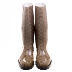 Pre Owned Gucci Biege GG Rubber Edimburg Rain Boots Size 38
