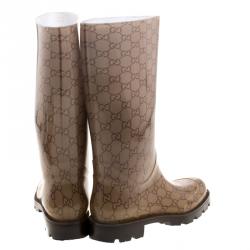 Pre Owned Gucci Biege GG Rubber Edimburg Rain Boots Size 38