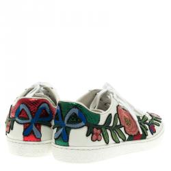 مملوكة مسبقًا Gucci White Leather Embroidered Ace Low Top Sneakers Size 36