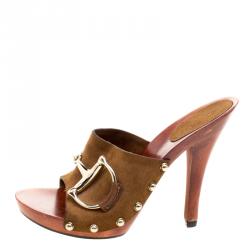 مملوكة مسبقًا صندل سلايد غوتشي آيكون بت سويدي بني مقاس 36