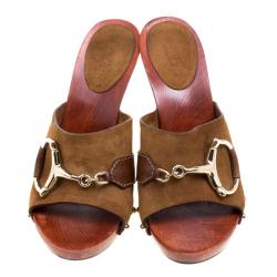 مملوكة مسبقًا صندل سلايد غوتشي آيكون بت سويدي بني مقاس 36