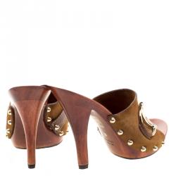 مملوكة مسبقًا صندل سلايد غوتشي آيكون بت سويدي بني مقاس 36