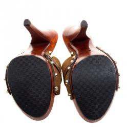 مملوكة مسبقًا صندل سلايد غوتشي آيكون بت سويدي بني مقاس 36