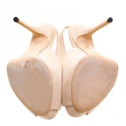 Pre Owned Gucci Beige Suede Sofia Peep Toe Platform Slingback Sandals Size 37