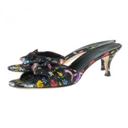 Pre Owned Gucci Black Satin Plise Floral Slides Size 37