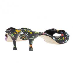 Pre Owned Gucci Black Satin Plise Floral Slides Size 37