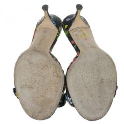 Pre Owned Gucci Black Satin Plise Floral Slides Size 37