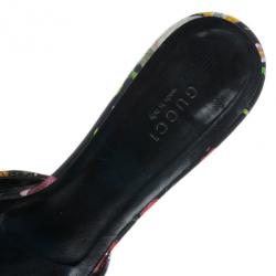 Pre Owned Gucci Black Satin Plise Floral Slides Size 37