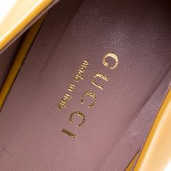 مملوكة مسبقًا Gucci Yellow Patent Leather Horsebit Peep Toe Pumps Size 39.5