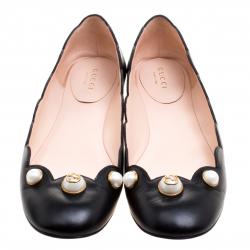 Gucci Black Leather Willow Scalloped Ballet Flats Size 39