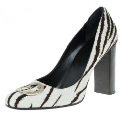 Pre Owned Gucci Zebra Pony Hair GG Pumps Size 38.5