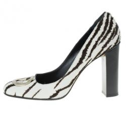Pre Owned Gucci Zebra Pony Hair GG Pumps Size 38.5