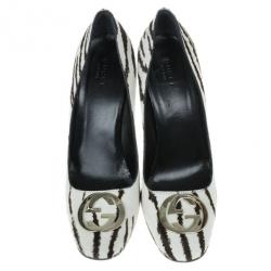 Pre Owned Gucci Zebra Pony Hair GG Pumps Size 38.5