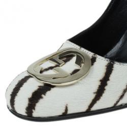 Pre Owned Gucci Zebra Pony Hair GG Pumps Size 38.5