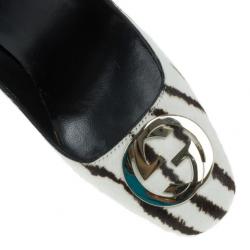 Pre Owned Gucci Zebra Pony Hair GG Pumps Size 38.5
