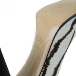 Pre Owned Gucci Zebra Pony Hair GG Pumps Size 38.5