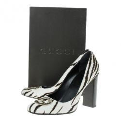 Pre Owned Gucci Zebra Pony Hair GG Pumps Size 38.5