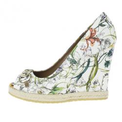 Pre Owned Gucci Infinity Flora Canvas Charlotte Espadrilles Wedges Size 38.5