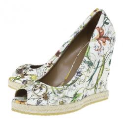 Pre Owned Gucci Infinity Flora Canvas Charlotte Espadrilles Wedges Size 38.5