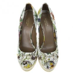 Pre Owned Gucci Infinity Flora Canvas Charlotte Espadrilles Wedges Size 38.5