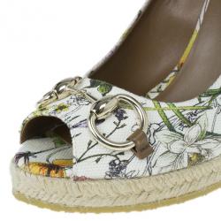 Pre Owned Gucci Infinity Flora Canvas Charlotte Espadrilles Wedges Size 38.5