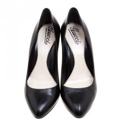 Pre Owned حذاء كعب عالي غوتشي كعب شكل صدفة سلحفاه صوفيا جلد أسود مقاس 38