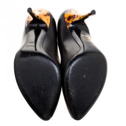 Pre Owned حذاء كعب عالي غوتشي كعب شكل صدفة سلحفاه صوفيا جلد أسود مقاس 38