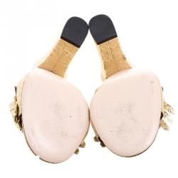 Pre Owned Gucci Metallic Gold Foil Leather GG Marmont Fringe Mules Size 39