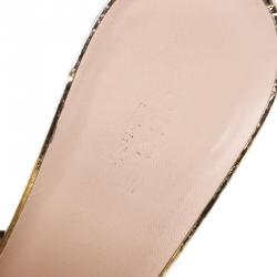 Pre Owned Gucci Metallic Gold Foil Leather GG Marmont Fringe Mules Size 39