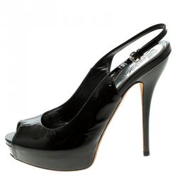 Pre Owned صندل غوتشي فتحة كعب نعل سميك صوفيا لامع أسود مقاس 38.5