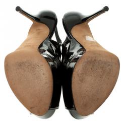 Pre Owned صندل غوتشي فتحة كعب نعل سميك صوفيا لامع أسود مقاس 38.5