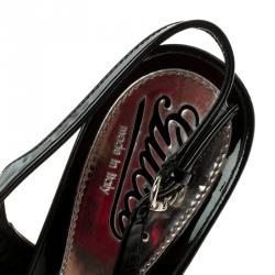 Pre Owned صندل غوتشي فتحة كعب نعل سميك صوفيا لامع أسود مقاس 38.5