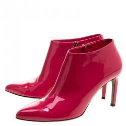 Pre Owned Gucci Pink Patent Leather Noah Ankle Booties Size 40