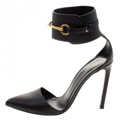 مملوكة مسبقًا Gucci Black Leather Ursula Horsebit Ankle Cuff Pointed Toe Sandals Size 40