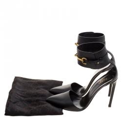 مملوكة مسبقًا Gucci Black Leather Ursula Horsebit Ankle Cuff Pointed Toe Sandals Size 40