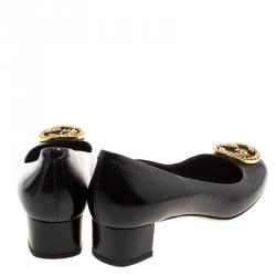 Pre Owned Gucci Black Patent Leather GG Interlocking Pumps Shoes Size 38