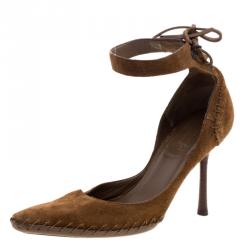 مملوكة مسبقًا Gucci Brown Suede Ankle Cuff Pointed Toe D'orsay Pumps Size 36.5
