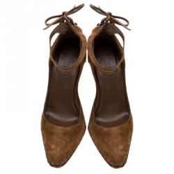 مملوكة مسبقًا Gucci Brown Suede Ankle Cuff Pointed Toe D'orsay Pumps Size 36.5