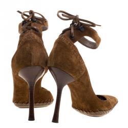 مملوكة مسبقًا Gucci Brown Suede Ankle Cuff Pointed Toe D'orsay Pumps Size 36.5