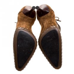 مملوكة مسبقًا Gucci Brown Suede Ankle Cuff Pointed Toe D'orsay Pumps Size 36.5